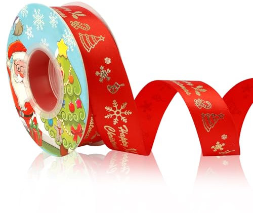 Ruban Noel,Ruban Cadeau Emballage,2.5Cm×23M,Ruban Rouge,Ruban,Ruban Cadeau,Ruban Satin,Ruban Cadeau Emballage Noel,Ruban Cadeau Noel,Ruban Noel Sapin,Ruban Porte Noël,Ruban De Noël,Gros Ruban Cadeau