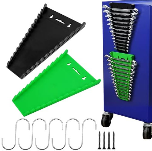 HEDMON 2 Stück Werkzeughalter 12 Steckplätze Magnetischer Schraubenschlüssel-Organizer 24,5cm Maulschlüssel Halter für Aufbewahrung von Schraubenschlüsselwerkzeugen(Mit Schrauben und Haken)