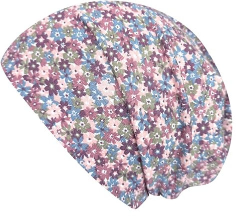 Wollhuhn ÖKO Jungen/Mädchen Long Beanie/Beanie/Kinder-Mütze Baumwolljersey Gefüttert Übergangszeiten Aus Deutschland (Öko-Stoffe/Bio) 20240901 (DE/NL/SE/PL, Numerisch, 52, 54, Blümchen Dark/Pastell)