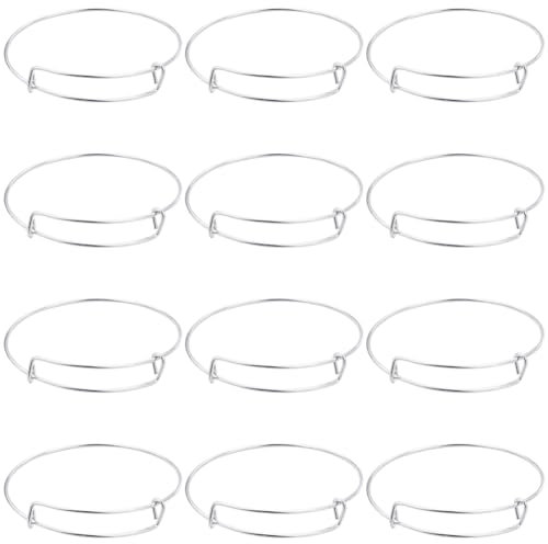 SUNNYCLUE 12 Stück Silberne Dehnbare Armreifen Edelstahl Dehnbarer Drahtarmreif Mattsilber Verstellbar Blankes Metall Stapelbares BettelarmBands Zur Schmuckherstellung DIY Basteln Frauen Erwachsene
