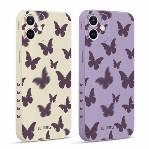 Pnakqil 2 stück Handyhülle für Apple iPhone 12 Mini 5,4, Schmetterling Hülle lustiges Funny Hülle Süßes Bemaltes Muster Aesthetic Design Schutzhülle Slim Stoßfest Kratzfest Case, 9
