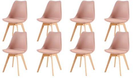 EGGREE Esszimmerstühle 8er Set mit Eichenbeinen Holz SGS Geprüft, Stühle Skandinavisch Design Modern Gepolsterter Küchenstühle Esszimmer Stuhl Holz, Rauchrosa