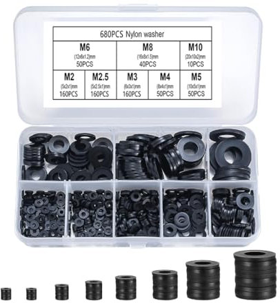 680 schwarz Stück flache Unterlegscheiben, Nylon-Unterlegscheiben, industrielle Befestigungskopf-Unterlegscheiben, mechanische Unterlegscheiben – M2/M2,5/M3/M4/M5/M6/M8/M10