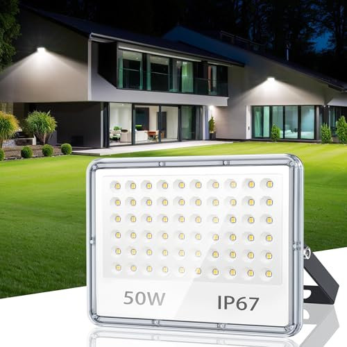 TASINUO LED Strahler Außen 50W, IP67 Wasserfest LED Fluter Flutlicht, 5000LM 6500K Kaltweiß Superhell Scheiwerfer Aussenstrahler für Lager, Garten, Garage, Hof, Terrasse
