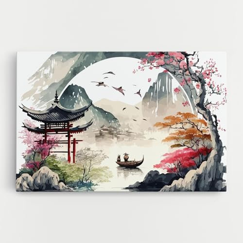 ARTHUB® Leinwandbild 70x100 cm, Beautiful Asiatic View | Wohnzimmerdekoration, Hängende Bilder, Wanddekoration, Heimdekoration, Moderne, Asiatisch