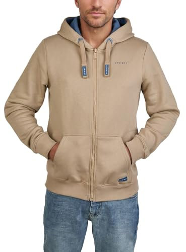 DENIMFY Sweatjacke Herren mit Kapuze Reißverschluss Regular Fit DFLeo Kapuzenjacke, Größe:L, Farben:Cobblestone Beige