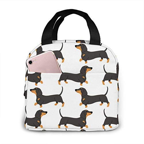 HYEPNED Lunch Bags for Men Women Dachshund Action Seamless Pattern Insulated Durable Lunch Box Tote Bag Cooler Bag for Work School Picnic Travel Beach