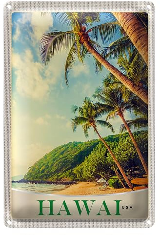 Blechschild | Hawaii USA | Strandmotiv | Vintage Deko | 12 cm x 18 cm