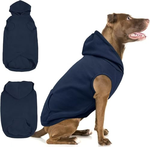 IECOii Hundehoodie,Warmer Fleece Hunde Kapuzenpulli mit Taschen und Leine Portal, Weiche Hundebekleidung für Frühling Herbst Winter,Weihnachten Hundepullover Warm Strick Hoodie für Pitbull,Blau,2XL