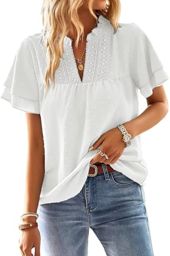 TUUHAW Camiseta Mujer Cuello en V Top Verano Elegantes Blanco M