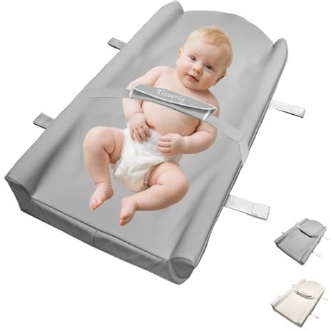 Baby Wickelauflage, Portabilität Wickelunterlage mit Sicherheitsgurt, Weich Rutschfest Wasserdicht Abwaschbar Leichtgewicht Wickelmatte Leicht zu reinigen für den Windelwechsel unterwegs Grau