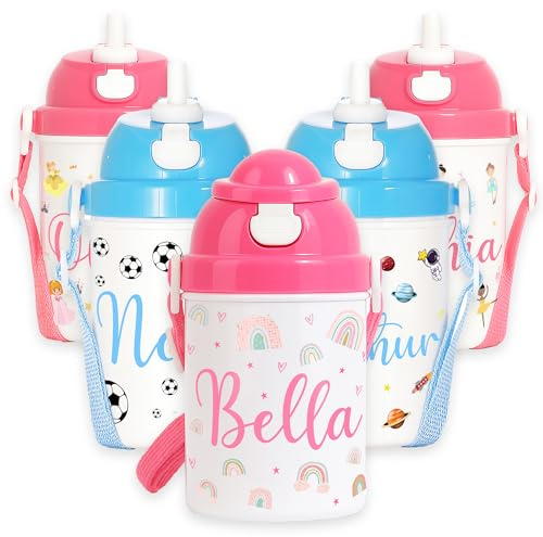 Personalised Children's Bottle, Personalised Kids Water Bottle | Child's Water Bottle with Straw | Children's Water Bottle with Strap | Personalised Boys Bottle, Personalised Girls Bottle