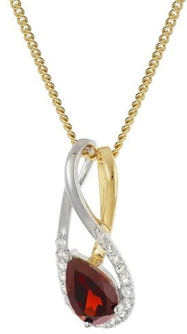 trendor Gold-Anhänger 333/8K mit Granat/Topas an vergoldeter Silberkette | Damen-Kette aus Sterlingsilber goldplattiert mit Anhänger aus 8 Karat Gold, Silber-Halskette mit Granat-Anhänger aus Echtgold