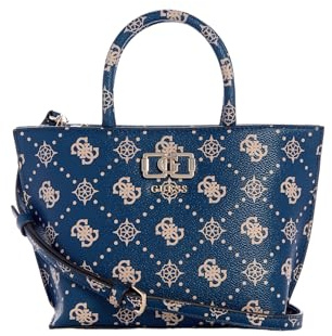 GUESS Handtasche Umhängetasche Emelie Logo Mini Tote Navy Logo dunkelblau