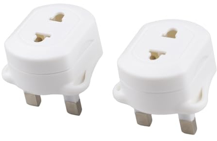 UK Socket Interface Converter with Fuse, for 2-Pin Plugs to UK 3-Pin Sockets, Safety Shutters, ABS Housing, 2-Pack for Bathroom and Travel