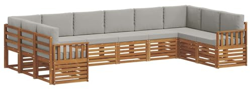 vidaXL Sofagarnituren 10 pcs Natürlich und Hellgrau Massivholz Akazie, Moderner Garten-Sofa-Sectional, Robustes Lounge-Set, perfekte Möbel für Deine Terrassen-Entspannung