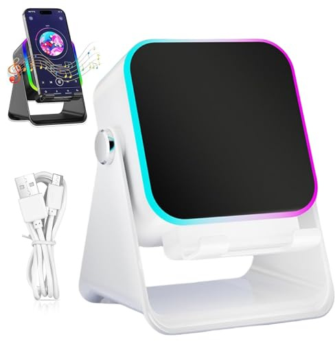 5-in-1 Wireless Induction Bluetooth Speaker with Adjustable Phone Stand, 5000mAh Power Bank for Android and iPhone, Hi-Fi Stereo Sound & 8 RGB Light Modes, Portable Audio Dock for Tablet (White)
