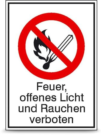Betriebsausstattung24 Verbots-Kombischild Feuer, offenes Licht und Rauchen verboten - 10,5 x 14,8 cm - PVC-Folie, selbstklebend - P003