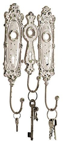 Loberon Hakenleiste Ouvrant, im Stil historischer Türbeschläge, mit Antik-Lackierung, Garderobe, Ordnung, Eisen, Creme