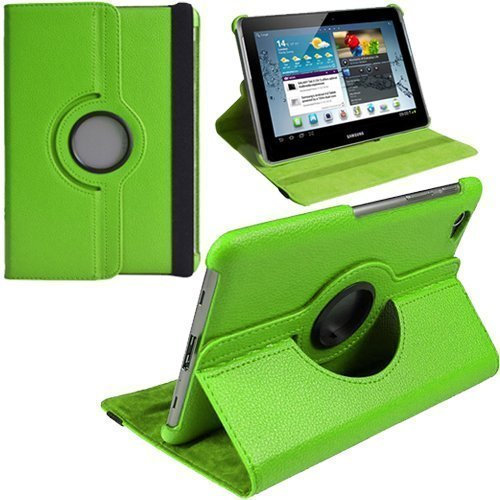 TechDealsUK Custodia a libro in pelle con supporto girevole a 360° per Samsung Galaxy Tab 2 10.1 P5100 P5110, colore: Verde
