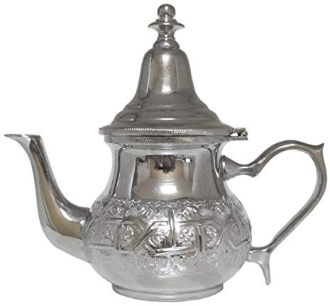 Marokkanische Teekanne Barradi 400 ml, Orientalische Teekanne/ Teapot 0,4 Laus Messing, mit integriertem Filter, traditionelles Modell, Arabische Kanne silberfarbig mit Deckel, Teekocher, Teewärmer & Teebereiter