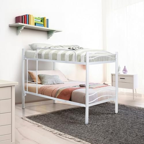 DOLCI SOGNI Letto a Castello Scomponibile in 2 Letti Singoli per Adulti e Bambini, Bianco, Altezza 150 cm, Letti a Castello con Rete Letto Singolo 80x190, Materasso Singolo 80x190, Cuscini Omaggio