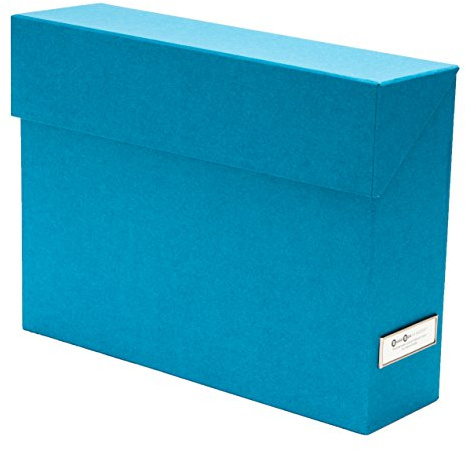 Bigso Box of Sweden Lovisa Fiberboard Label Frame 12 File Storage Box | Document Organizer | Durable Hanging File Box with a Flip Top Lid & Metal Label Window | 3.7” x 13” x 9.4” | Turquoise