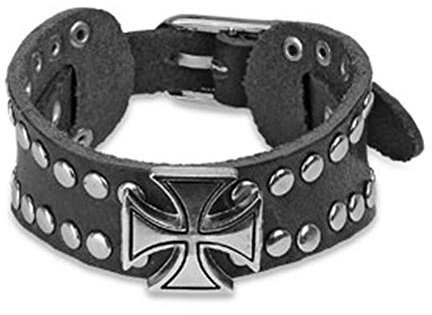 Paula & Fritz® Armband Leder Herren Schwarz Keltisches Kreuz Nieten Lederband Leder-Armband Männer Lederbänder Schmuck verstellbare Länge 160-cm