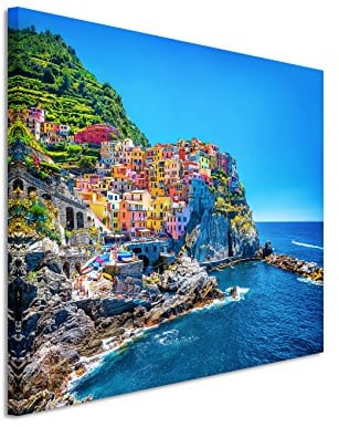 Paul Sinus Art XXL Fotoleinwand 120x80cm Landschaftsfotografie – Farbenfroher Hafen, Cinque Terre, Italien auf Leinwand exklusives Wandbild moderne Fotografie für ihre Wand in vielen Größen