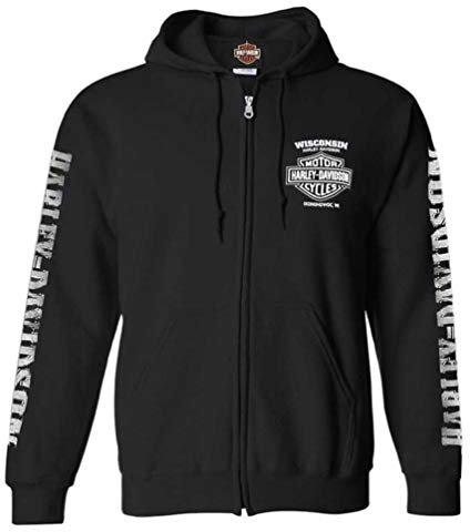 Harley-Davidson Men's Lightning Crest Full-Zippered Hooded Sweatshirt, Black