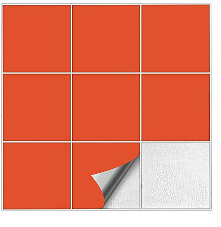 Kiwistar Adhesivo para azulejos de color naranja 34 satinado – 33 x 33 cm – 25 unidades – azulejos adhesivos con diseño de baldosas de azulejos