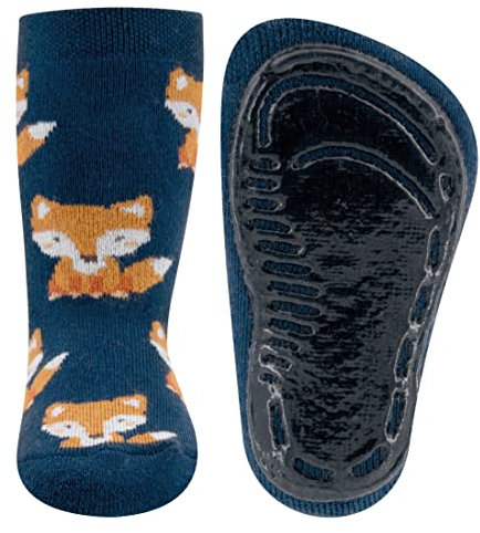 EWERS Stoppersocken Fuchs, Socken mit Antirutschsohle für Jungen, Anti-Rutsch-Socken mit Gummisohle, MADE IN GERMANY, 1 Paar rutschfeste Kindersocken für Jungs, Größe 29-30, Blau