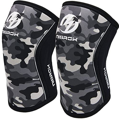 Nisrok Rodilleras (1 par), rodilleras de compresión de neopreno de 7 mm, gran apoyo para entrenamiento cruzado, levantamiento de pesas, levantamiento de potencia, sentadillas, XXL, Gris (Camo Gray)