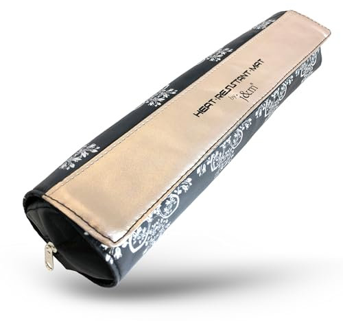 Hair Straighteners Vegan Leather Case & Roll Mat by j&m - Stylish Pouch & Zip-Up Bag with Detachable Mat for Protecting Surfaces - Fits ghd, BaByliss & Most Brands (Rose Gold)