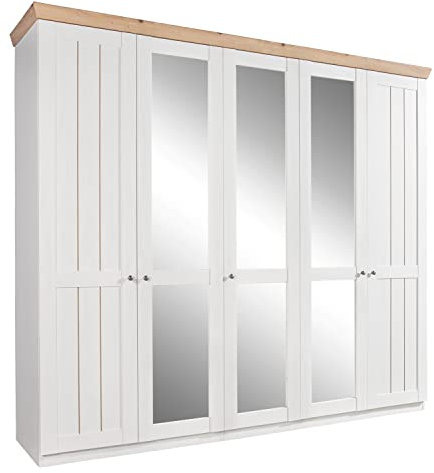 Möbel Jack Kleiderschrank Schlafzimmerschrank Drehtürenschrank | 5-türig | Dekor | Anderson Pine | Artisan Eiche | Mit Spiegel