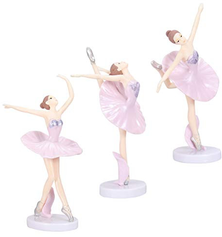 VICASKY 3Pcs Ballerina Mädchen Figuren Ballett Tänzerin Statue Geburtstag Kuchen Topper Schreibtisch Ornament Rosa