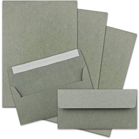 50x Briefpapier Set DIN A4 mit DIN Lang Briefumschlägen, Haftklebung - Kraftpapier-Grau - Recycling-Schreibpapier mit Kuverts - FarbenFroh by GUSTAV NEUSER