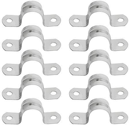 Aopin 20 mm starre Rohrschelle mit 2 Löchern, U-Bügel, Rohrband-Spannschellen, 201 Edelstahl, für Rohrbefestigung, silberfarben, 10 Stück