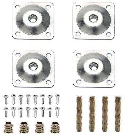 Set di 4 piastre di fissaggio per gambe per mobili, M8 piastre di fissaggio per tavolo divano mobili gambe con viti abbinate gancio bulloni parti