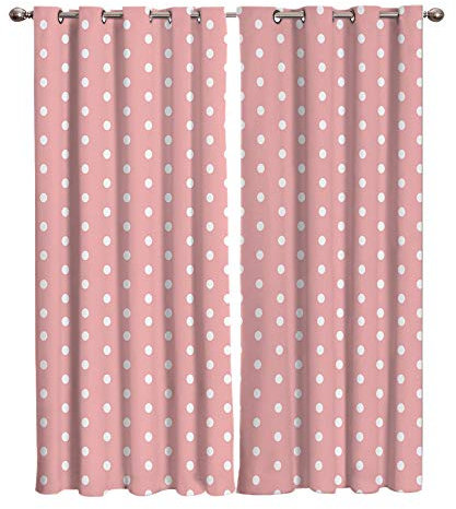 ZZDXW verdunkelungsvorhänge Rosa Weiße Punkte Vorhang Blickdicht Gardinen Wohnzimmer Gardinen mit ösen Thermovorhang 2 Stücke Gardinen Verdunkelungsvorhang ösenvorhang(2X75X166cm)