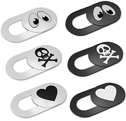 KARBOME Cache caméra Ordinateur Extra-Plat Blanc et Noir (Lot de 6) | pour Webcam PC Portable, Mac et Tablette | Yeux, Tête de Mort, Coeur | Set-A2