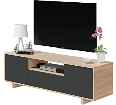 Habitdesign Modulo TV, Mueble de Salon, Juego de Muebles, Modelo Zaira, Acabado en Roble Canadian y Gris Antracita, Medidas: 150 cm (Ancho) x 46 cm (Alto) 41 cm (Fondo)