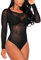SEBOWEL Damen Body Sexy Transparent Mesh Langarm Bodysuit Tops Schwarz S