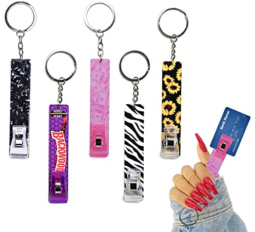 TBoxBo 5 PCS Card Grabber Card Clips ATM Contactless Card Extractor Acrylic Debit Bank Card Grabber for Long Nail Card Extractor Keychain with Card Puller for Girls