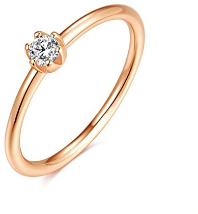 925 Sterling Silber Ring mit weißem Stein für Damen | Damenring, Verlobungsring, Solitär-Ring, Silberring schlicht für Frauen, Freundin Antrag | Echtsilber Ringe Modern (58, Rosegold)