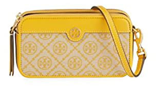Tory Burch Damen T Monogram Jacquard Doppel-Reißverschluss Mini Tasche Crossbody, Goldfinch, Einheitsgröße