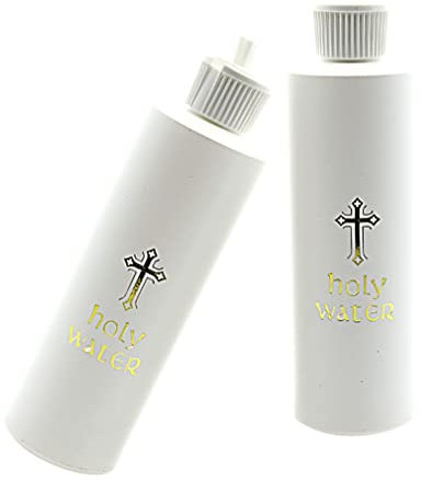 DOITOOL Weihwasser Flasche 250ML Heilwasser Flasche Kunststoffflaschen mit Goldenem Kreuz Muster OHNE Füllung 2 Stücke Exorzismus Katholizismus Kirche Taufe Fläschchen Taufgeschenke