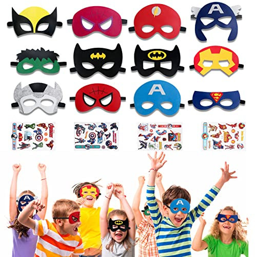 JETOP Masks for Kids Party, 12 Pcs Masks, Include Mask, Tattoos - Ideal Party Decorations