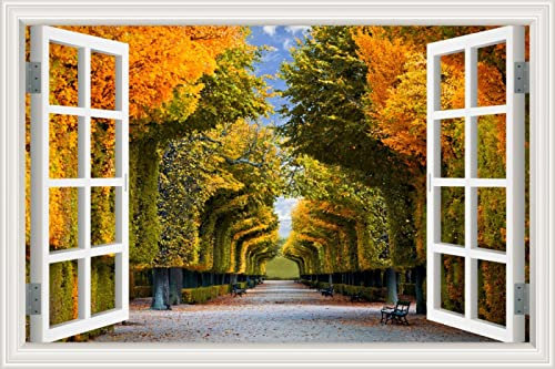 MUMUWUSG Vinyle Plantes Arbres Couleur Parc Papier Peint Photo 3D - Sticker Autocollant Effet 3D | Sticker Mural Fenêtre - Papier Peint Décoration Trompe L Oeil Salle Et Salon 60X40Cm