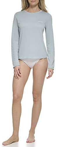 Calvin Klein Women's Long Sleeve 40+ Protection Moisture Wicking UPF Top Rash Guard Shirt, Dove, L
